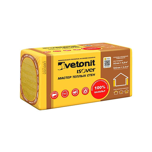 Утеплитель в плитах Изовер Мастер Теплых Стен, 50мм, 4,8 м2, 600х1000мм